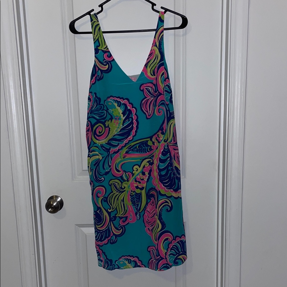 Lilly Pulitzer Teal Backless Dress with Paisley Print